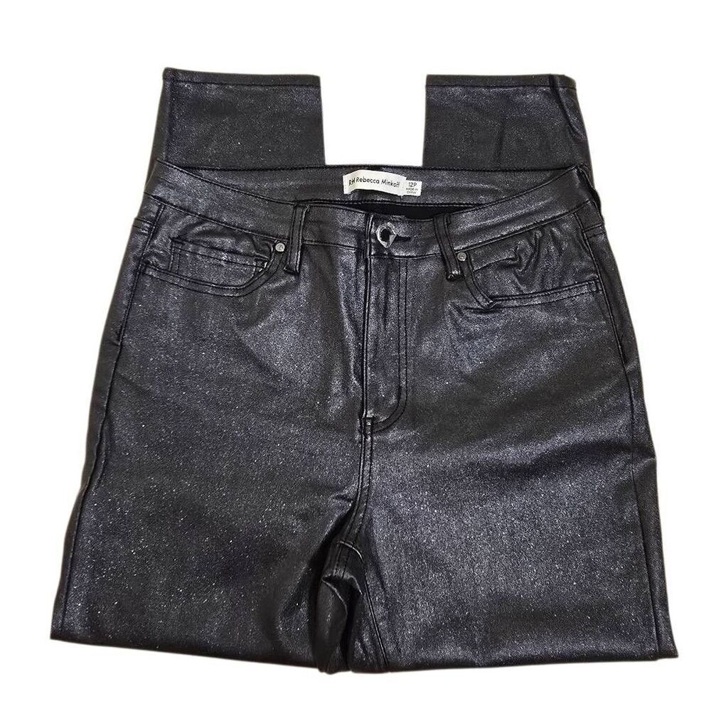 RM Rebecca Minkoff Metallic Sparkle Black Pants Shimmer Stretch Skinny Jeans 12P
